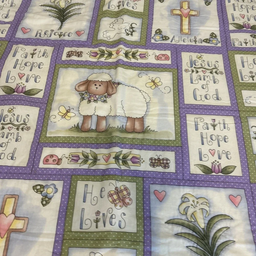 Religious Christian Lamb Cross Quilted Baby Blanket‎ 32x41 Handmade Nursery